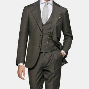 Mens BRAND NEW SUITSUPPLY 3 Piece Havana Suit Sz 44R Jacket, 34 Pants
